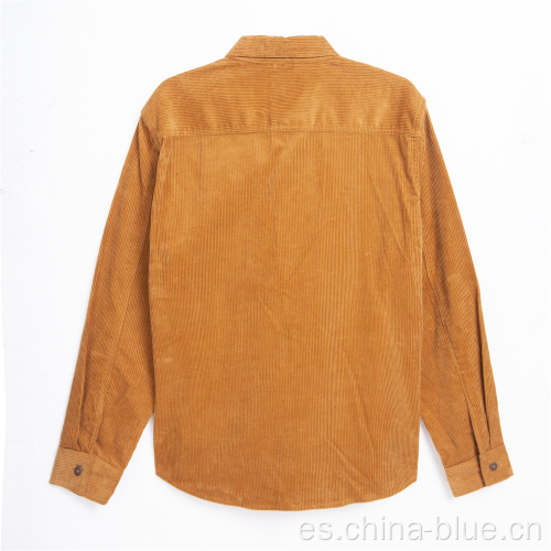 Camisa de pana de algodón de algodón para hombres manga larga suave